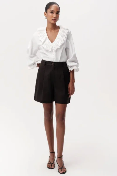 Exquise Donovan High Waist Pleated Linen Shorts In Black