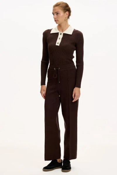 Exquise Drawstring Knitted Trousers In Brown