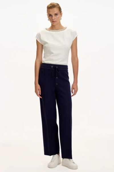 Exquise Drawstring Knitted Trousers In Blue