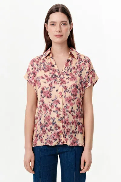 Exquise Dropped Sleeve Button-front Satin Shirt In Neutral