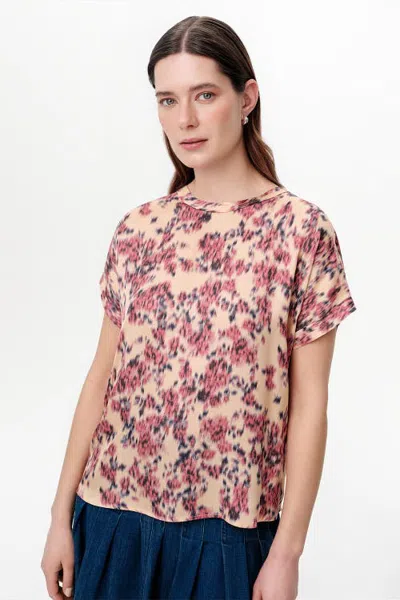 Exquise Dropped Sleeve Satin Blouse In Multi