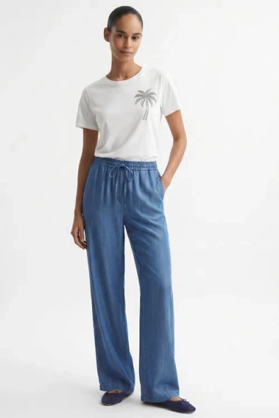 Exquise Duncan Straight Leg Lace Up Waist Denim Pants In Blue