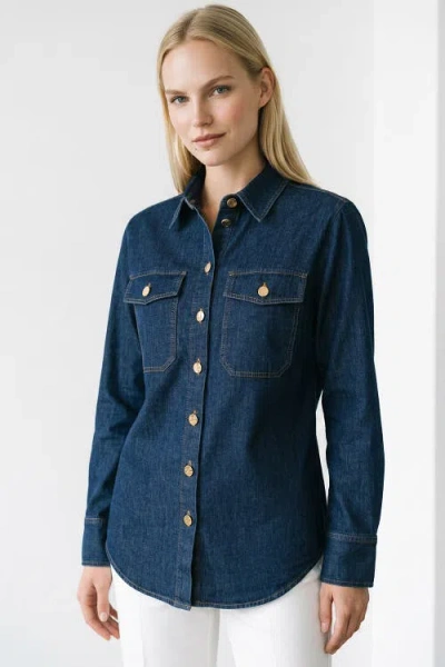 Exquise Duwayne Long Sleeve Snap Button Denim Shirt In Blue