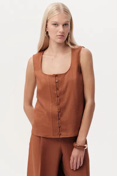 Exquise Edna Square Neck Linen Shirt In Brown