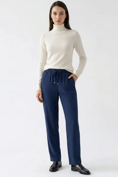 Exquise Elastic Waist Drawstring Regular Pants In Neutral