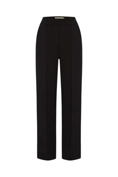 Exquise Elastic Waist Straight Cut Pants In Black