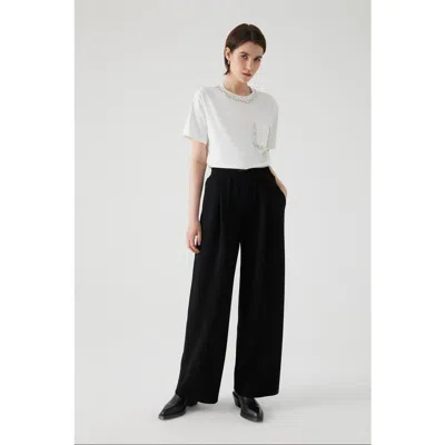 Exquise Elastic Waist Wide Leg Pants In Black