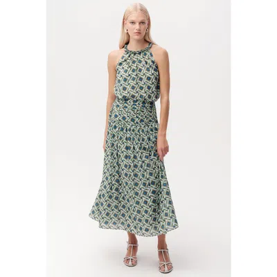 Exquise Eldon Smocked Waist Zippered Midi Skirt In Multi