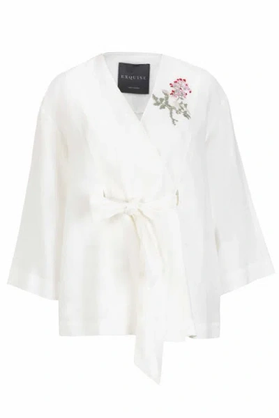 Exquise Elisa Belted Jacket In White