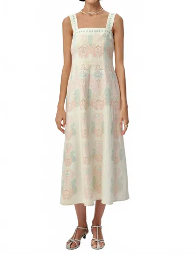 Exquise Elvis Square Neck Linen Midi Dress In Neutral
