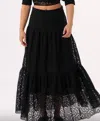 Exquise Embroidered Eyelet Maxi Skirt In Black In Black