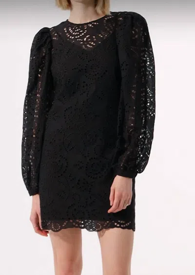 Exquise Embroidered Eyelet Mini Dress In Black