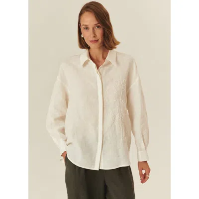 Exquise Emelia Embroidered Linen Shirt In Neutral