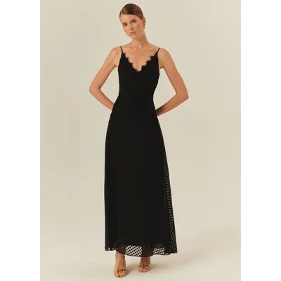 Exquise Emely Sleeveless Polka Dot Maxi Dress In Black