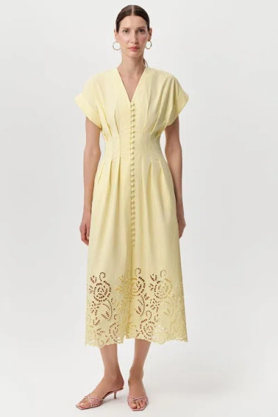 Exquise Emrick V Neck Short Sleeve Midi Dress In Yellow
