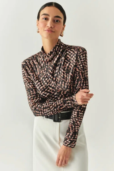 Exquise Ensley Printed Blouse In Brown