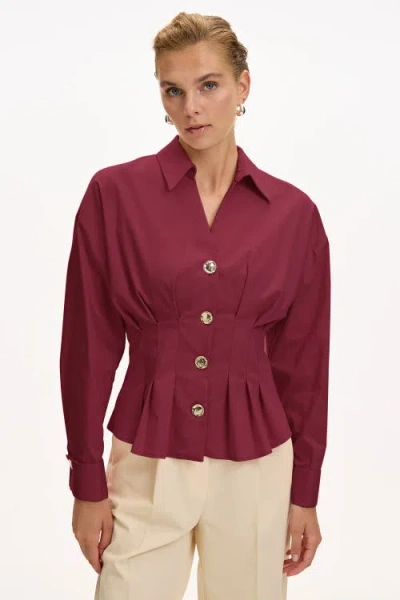 Exquise Erika Cotton Poplin Shirt In Burgundy
