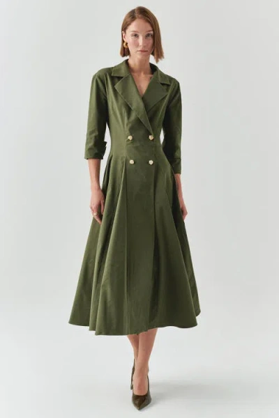 Exquise Estelle Jacket Collar Pocketed Dress In Green