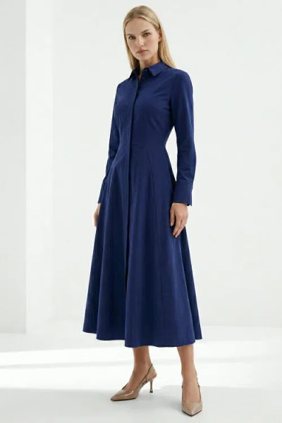 Exquise Fanetta Fitted Midi Shirt Dress In Blue