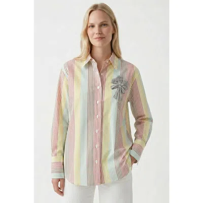 Exquise Fauve Long Sleeve Embroidered Cuffed Shirt In Multi Color