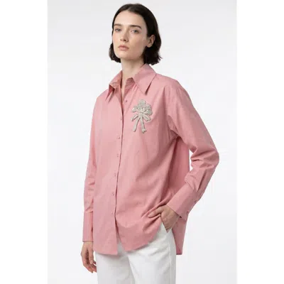 Exquise Fauve Long Sleeve Embroidered Cuffed Shirt In Pink