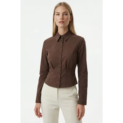 Exquise Felecia Long Sleeve Crop Shirt In Brown