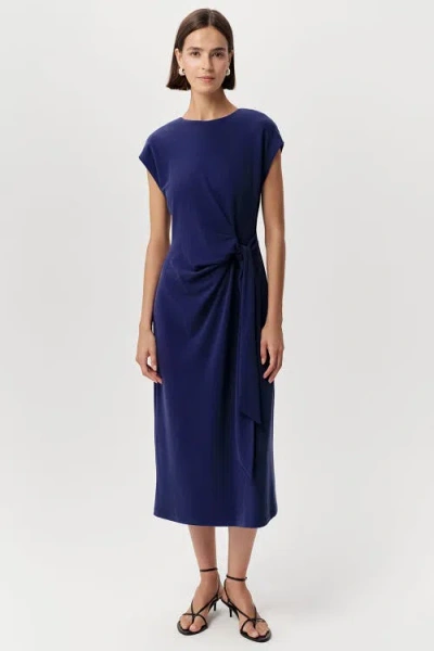 Exquise Ferguson Crew Neck Knit Midi Dress In Blue