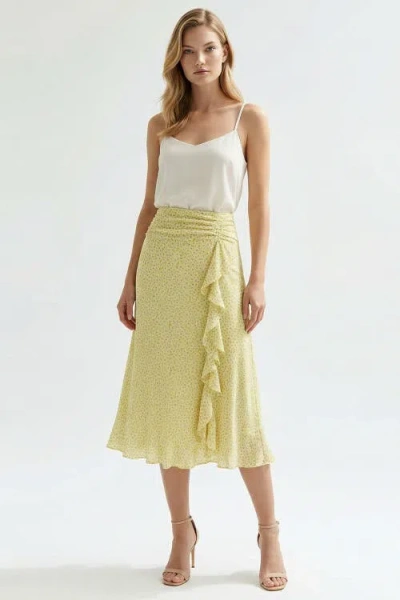 Exquise Filicia Elastic Waist Side Ruffle Midi Skirt In Green