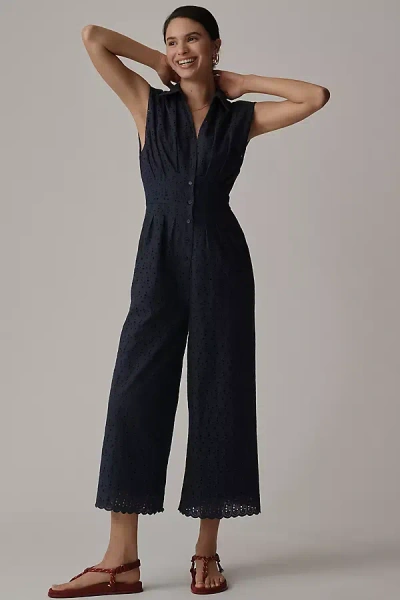 Exquise Fiona Eyelet Jumpsuit In Blue