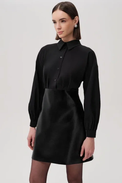 Exquise Fiori Mini Shirt Dress In Black