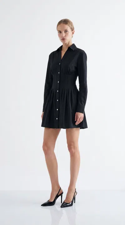 Exquise Fitted Mini Dress With Metal Buttons In Black
