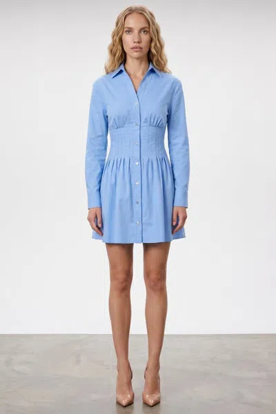 Exquise Fitted Mini Dress With Metal Buttons In Blue