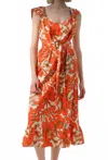 Exquise Floral Print Belted Midi Dress In Original Print In Red