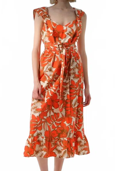 Exquise Floral Print Belted Midi Dress In Original Print In Red