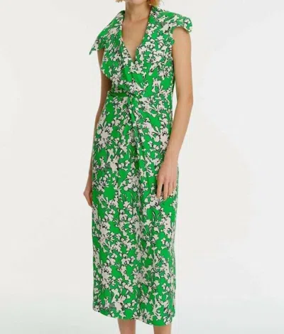 Exquise Floral Twist Front Dress In Original Print In Green