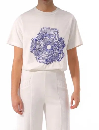 Exquise Flower Print T-shirt In Cream In White