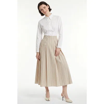 Exquise Gace Pleated Pocket Midi Skirt In Neutral