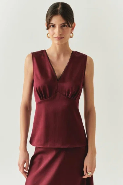 Exquise Galilea V Neck Satin Look Blouse In Brown