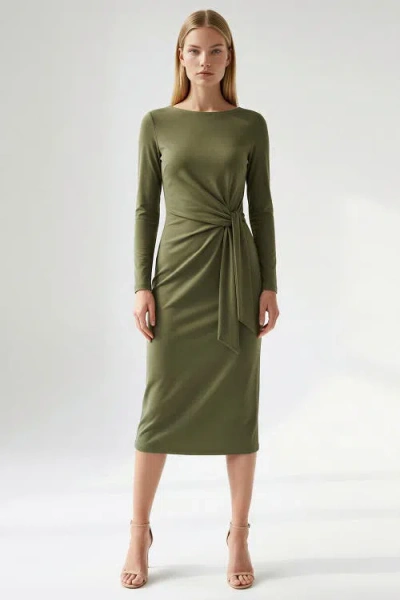 Exquise Gascon Crew Neck Long Sleeve Knit Midi Dress In Green