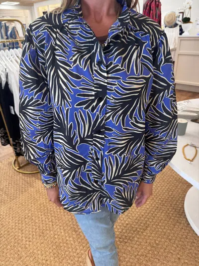 Exquise Gracie Long Sleeve Button Down Shirt In Blue/ Black