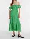 Exquise Halter Neck Front Gathered Floral Midi Chiffon Dress In Original Print In Green