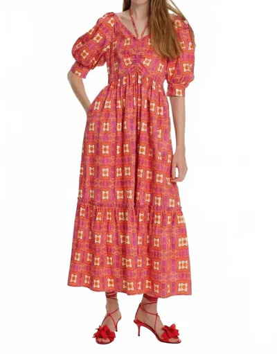 Exquise Halter Neck Short Sleeve Patterned Midi Dress In Original Print In Pink