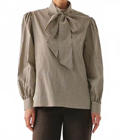 Exquise High Neck Cotton Blouse In Brown