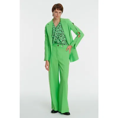 Exquise High Waisted Pleated Wide Leg Crepe Pants In Green