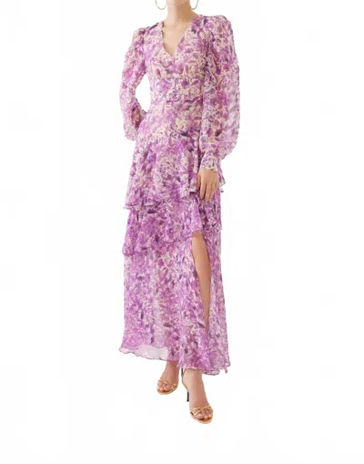Exquise Imogen Ruffle Flowing Maxi Dress In Lilac/bone In Pink