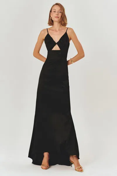 Exquise Itzel V Neck Cutout Maxi Slip Dress In Black