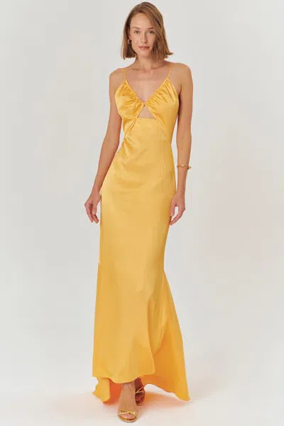 Exquise Itzel V Neck Cutout Maxi Slip Dress In Yellow