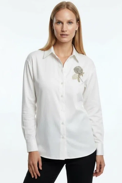 Exquise Jaelyn Embellished Long Sleeve Shirt In White