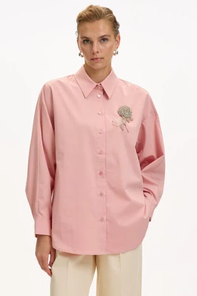 Exquise Jaelyn Embellished Long Sleeve Shirt In Pink
