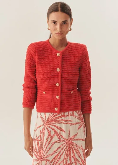 Exquise Joanna Essential Lightweight Knit Cardigan In Red